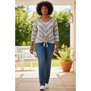 Ivy Ridge Striped Tie Front Women’s Blouse Size XL Multicolor Coastal Beach